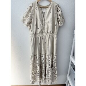Anthropologie Cream Eyelet Maxi Dress